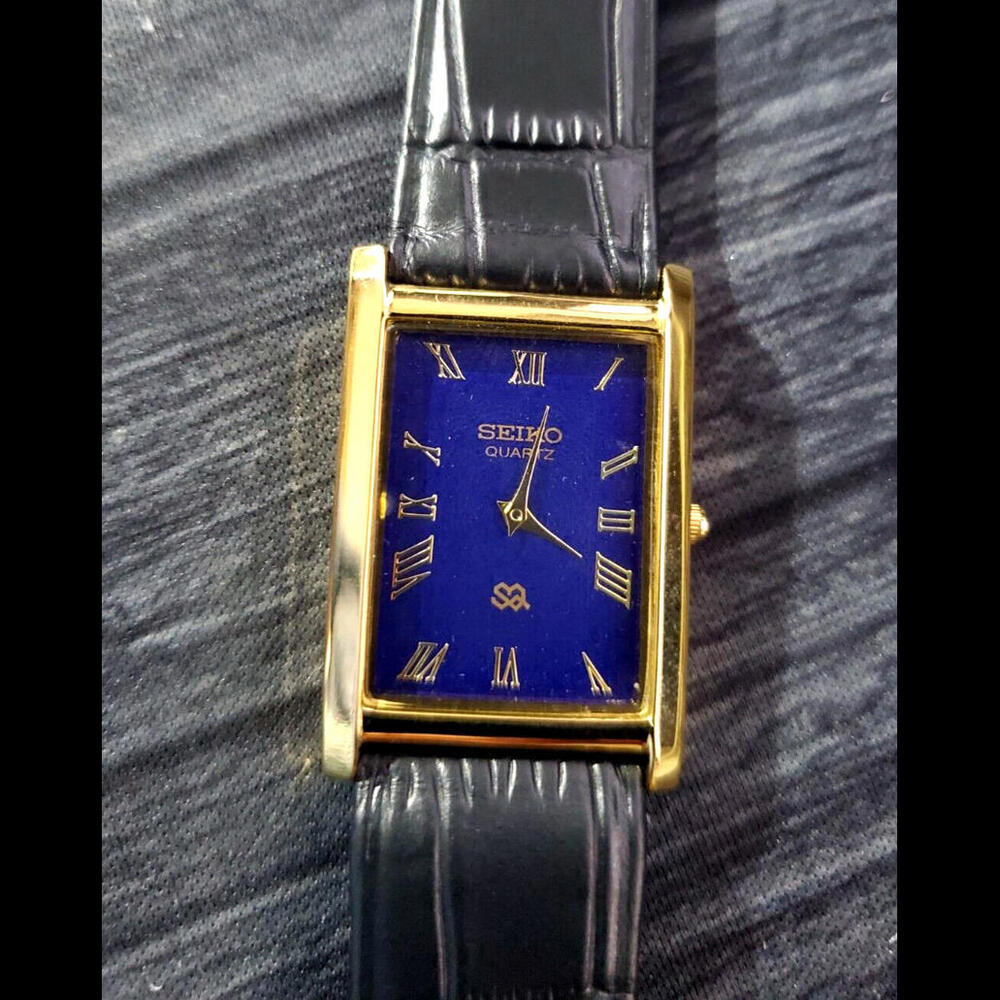 Vintage Mens Tank Slim Seiko Blue Dial Dress Watch New Mvt & Batt ✨ - Picture 6 of 8